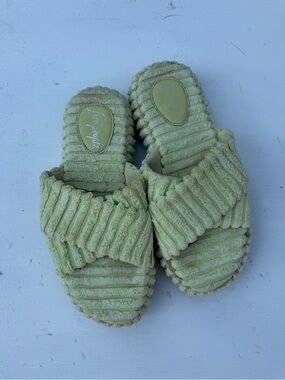 Free People Ribbed Plush Slide‎ Sandals in Light Green
